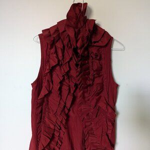 Unique maroon red vest with pleated jabot